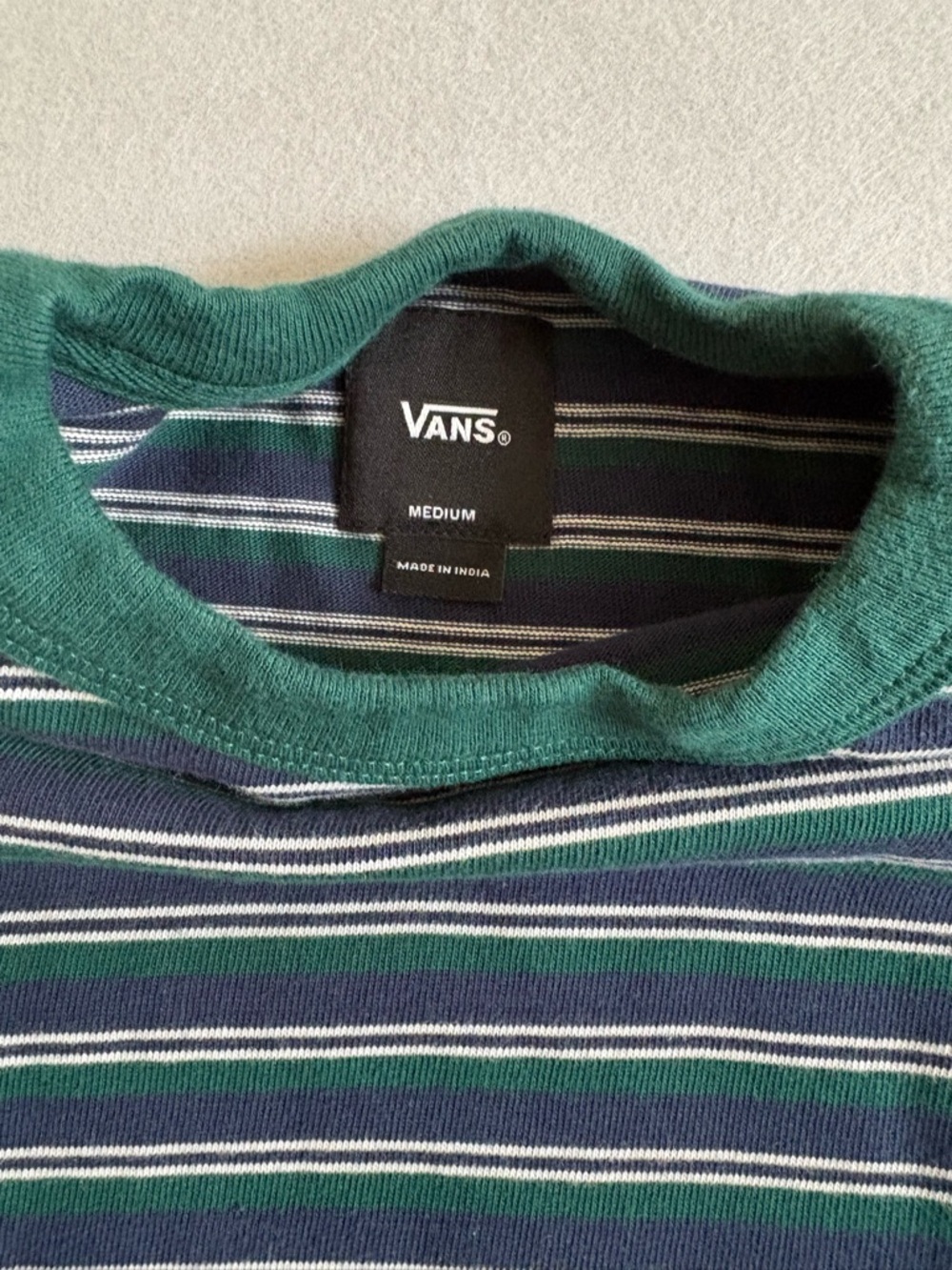 Vans Kids Awbrey II Long Sleeve Navy, Green and White Striped sz M 10-12